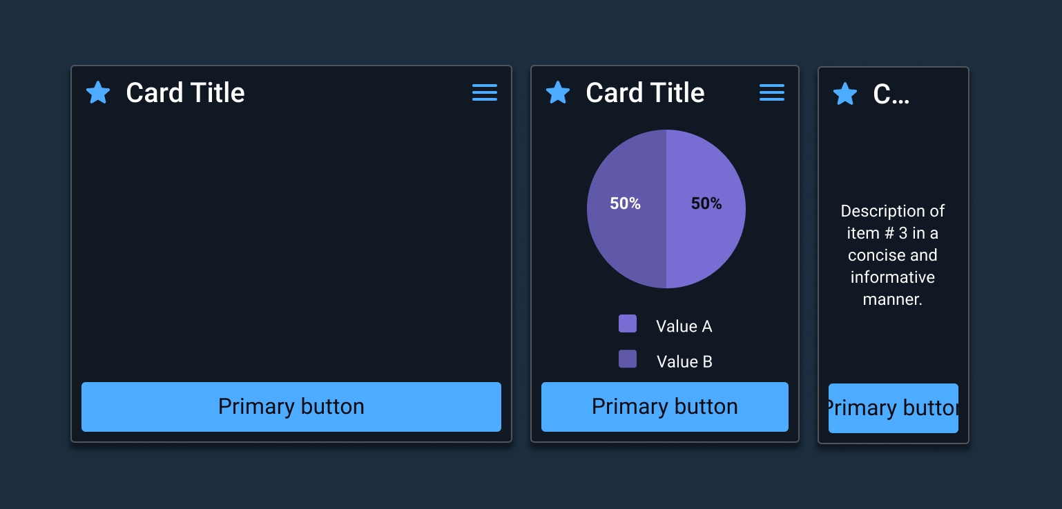 Don’t: Vary the size of cards in a group or container, or use different sized cards in similar situations across the application. 